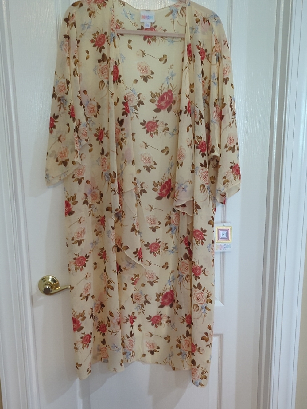 NWT Lularoe Floral Sheer Duster Kimono - Cream with Rose Print
